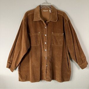 VINTAGE Corduroy Shacket Wide Wale Chestnut Brown Button Up Pockets Heritage 3X